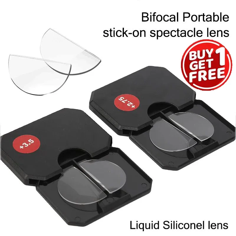 2pcs Liquid Silicone Bifocal Reading Lens Stick-on Presbyopic Lenses Magnification Reusable Bifocal Lenses +1.0 - 3.0