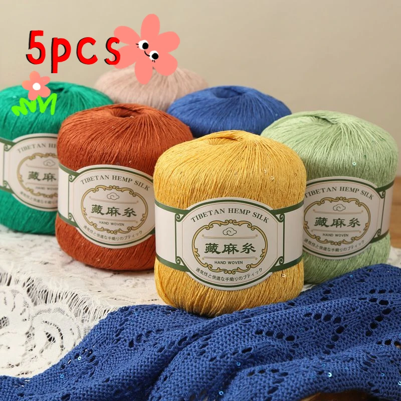 5pcs Tibetan Linen Sequin Thread, Fine Linen, Short Sleeved Cotton Linen DIY Lace Thread Hand Woven Crochet, Shawl Cotton Thread