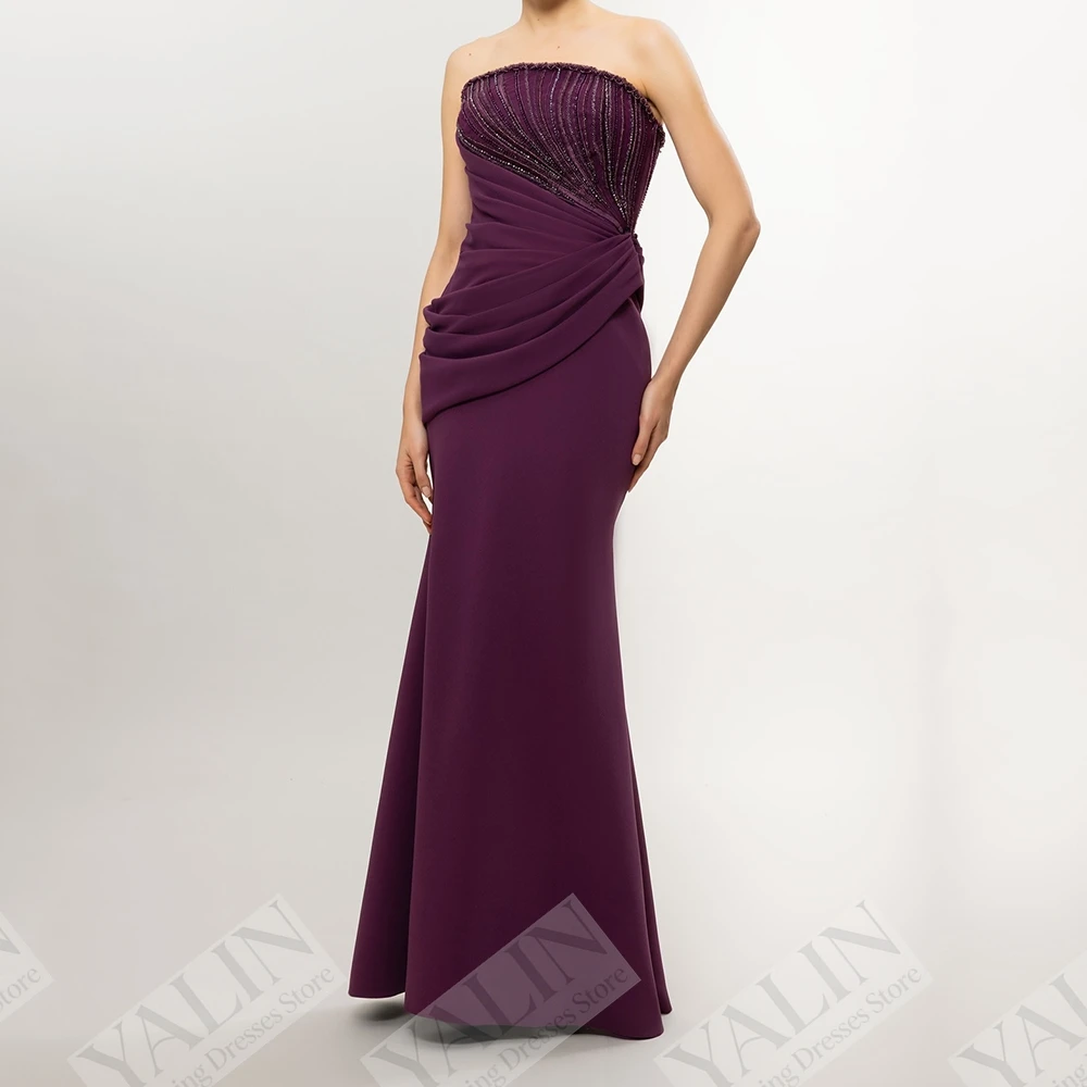 

Women's A-line Evening Dresses Floor-length Strapless Sleeveless Prom Dresses Fashion Sequined Pleat Draped Customized Gowns