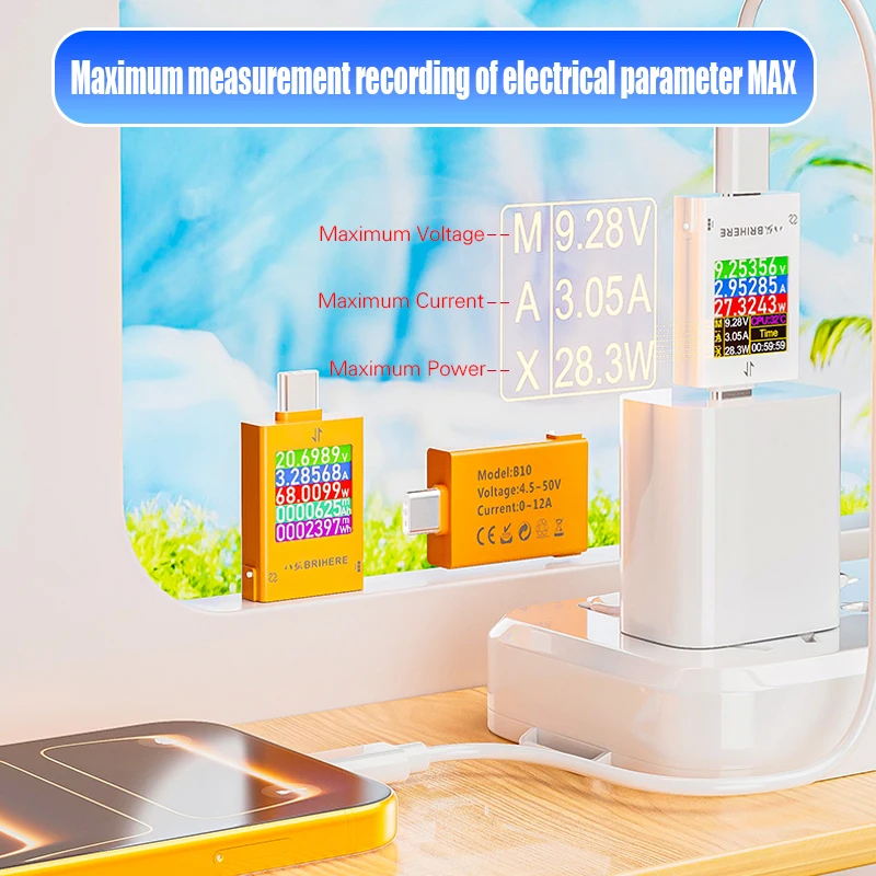 B10 DC 4.5-50V Type-c Multi-function Digital Display DC Voltage Ammeter Power Meter Cell Phone Charging Tester 600W 12A Max image 4