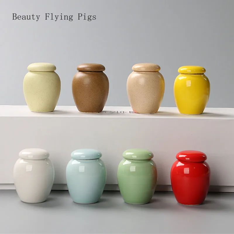 Retro Mini Tea Pot Ceramic Medicinal Small Porcelain Bottle Portable Blush Lipstick Cosmetic Tea Powder Paste Storage Box