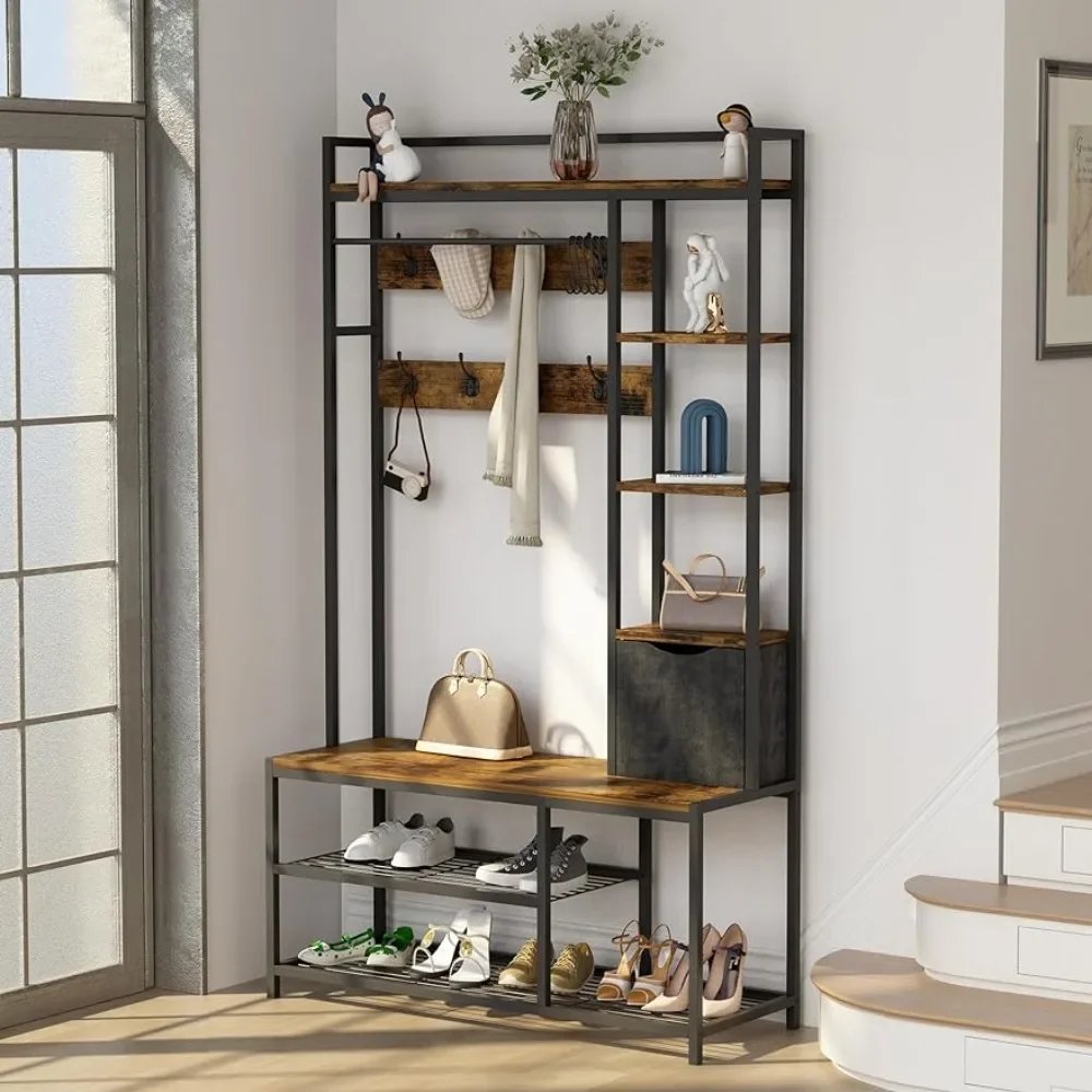 

Hall Tree with Storage Bench, Coat Rack Freestanding, Entryway Bench with Storage, Coat Rack with Shoe Storage