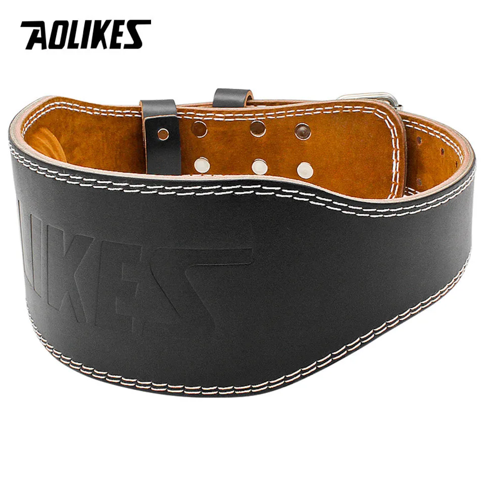 AOLIKES Cowhide Gym Fitness Buckle Weightlifting Belt Waist Belts for Squats Dumbbell Training Bodybuilding Lumbar Brace Protect