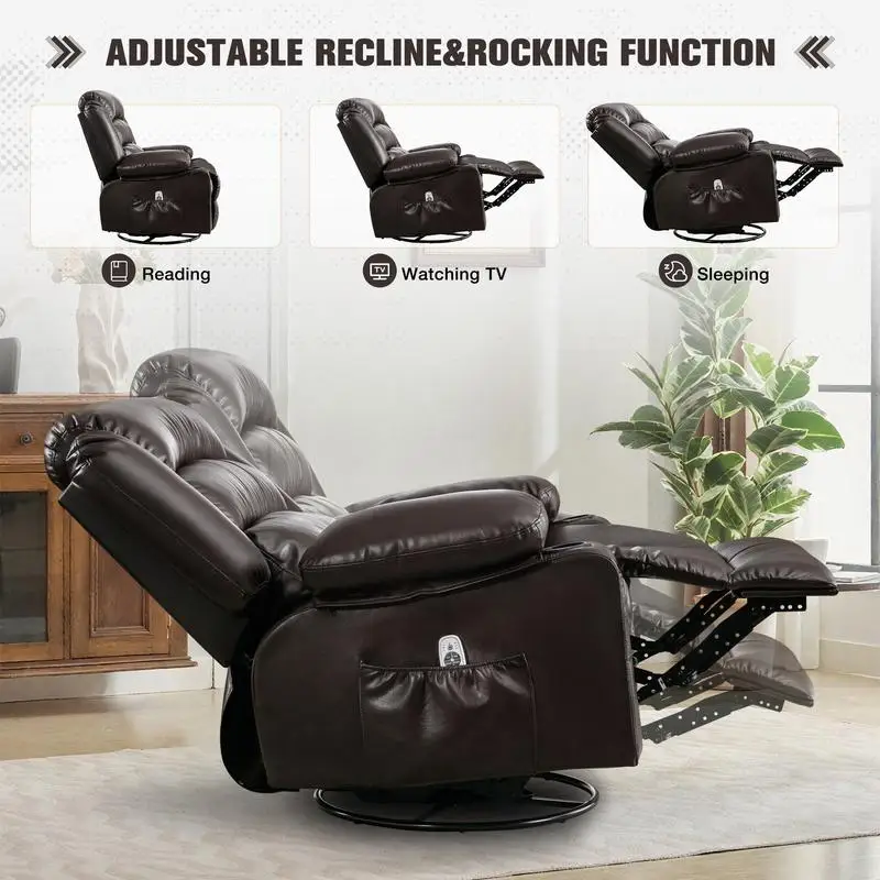 Massage Swivel Rocker Recliner Chair with Vibration, Heat, Ergonomic Design for Living Room, Rocking Feature, Side Pocket, 2