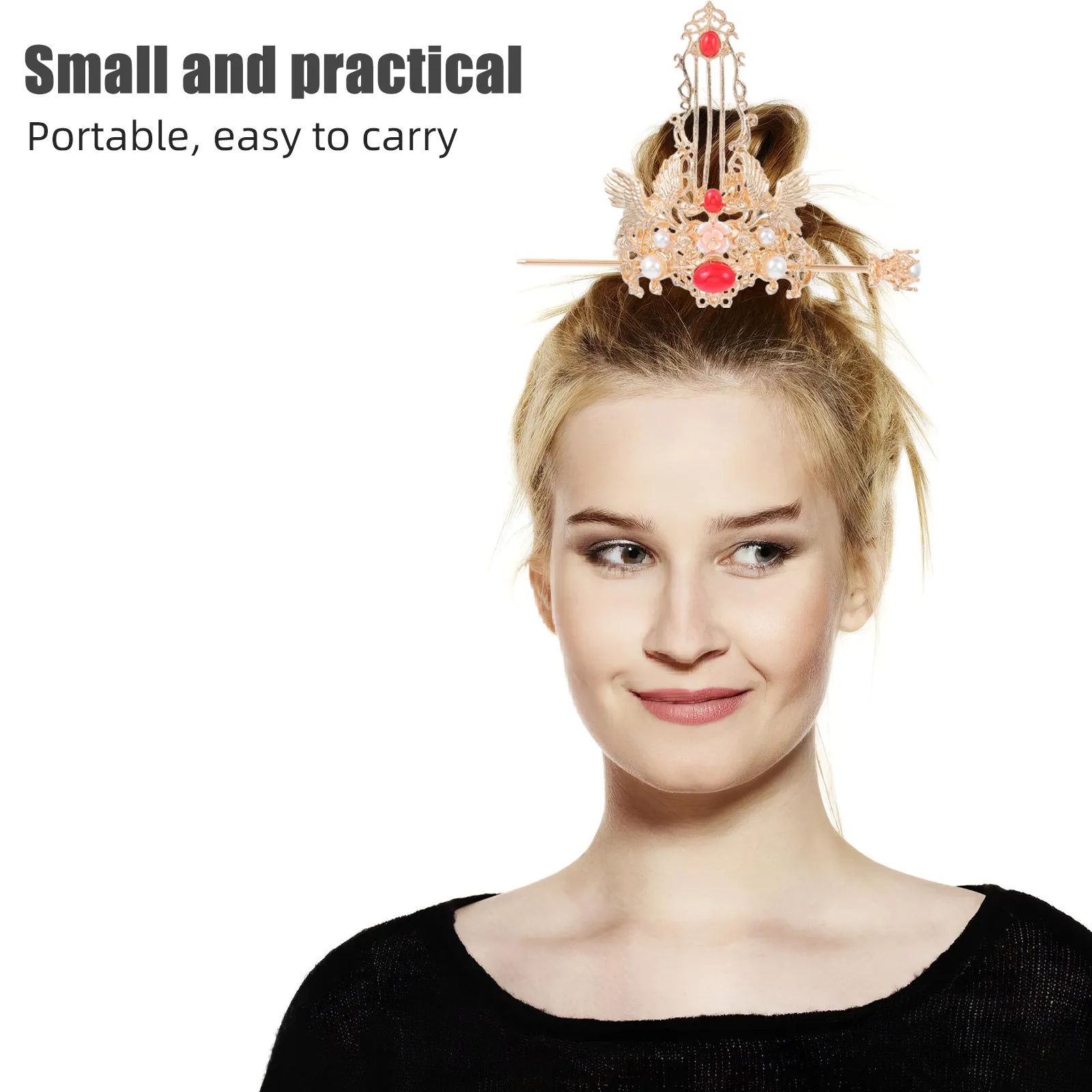 1Set Crane Hair Stick Crown Retro Chinese Style Elegant Hair Accessory for Women Girls Wedding Engagement Performance Cosplay