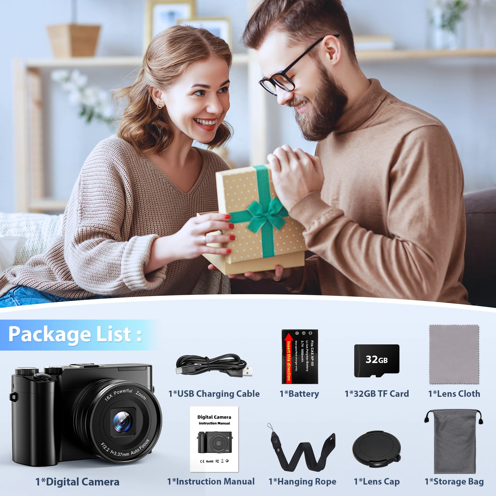 كاميرا رقمية 4K للتصوير الفوتوغرافي والفيديو ضبط تلقائي للصورة 48 ميجابكسل كاميرا تسجيل فيديو 3 بوصة 180 °   شاشة فليب مع فلاش لهدية عيد الميلاد