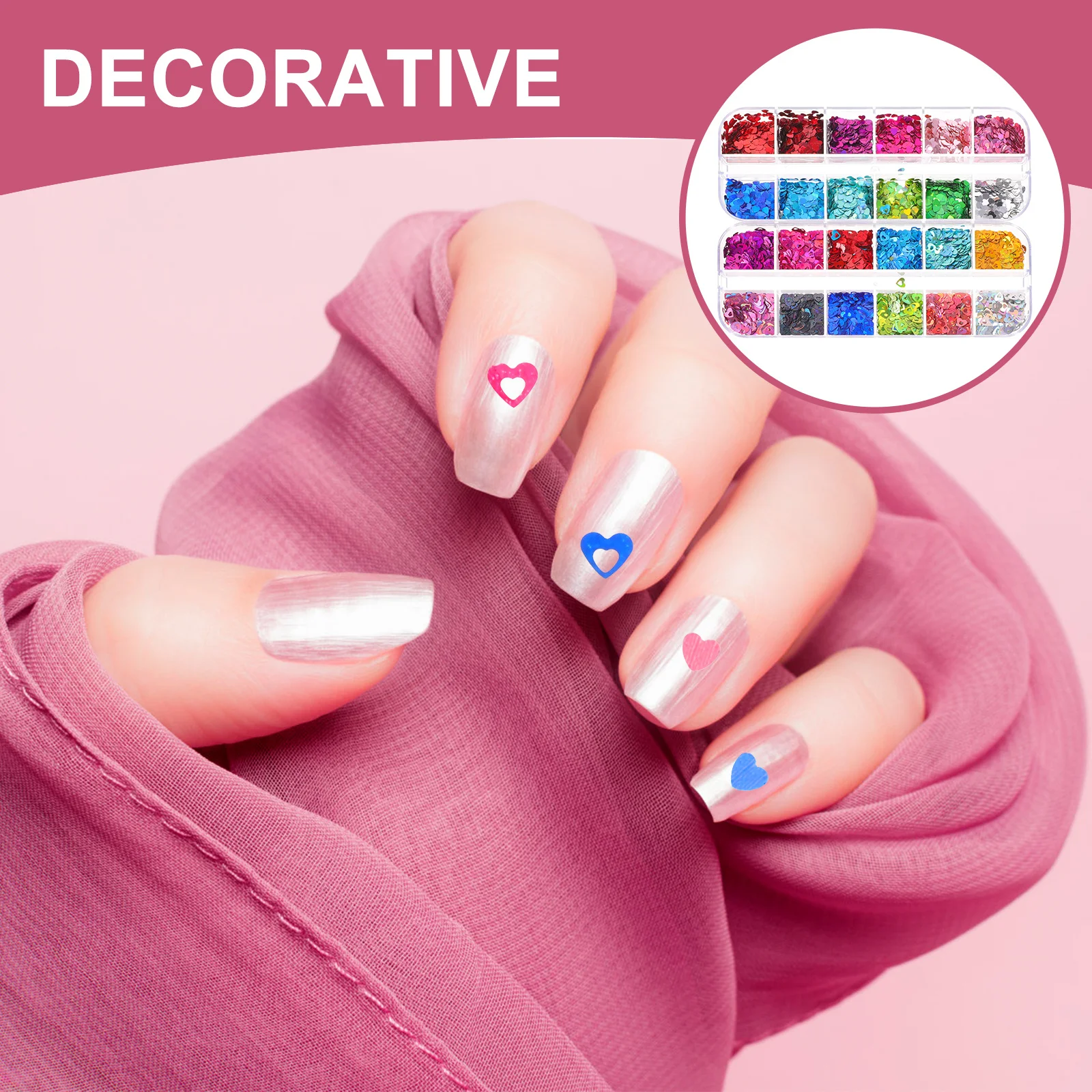 

Heart Nail Art DIY Glitters Sequins Makeup Supplies 2 Boxes Manicure Decor Accessories Valentine Party Fingernail Decoration