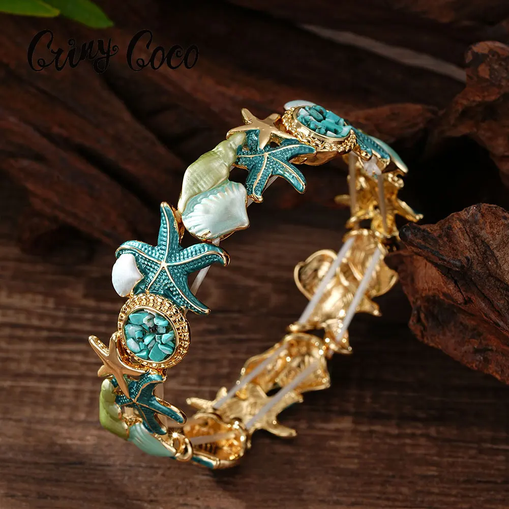 Cring Coco Ocean Series Jewelry Women's Fashion Starfish Coral Shape Bangle New Zinc Alloy Bracelets Mother's Day Gift for Women