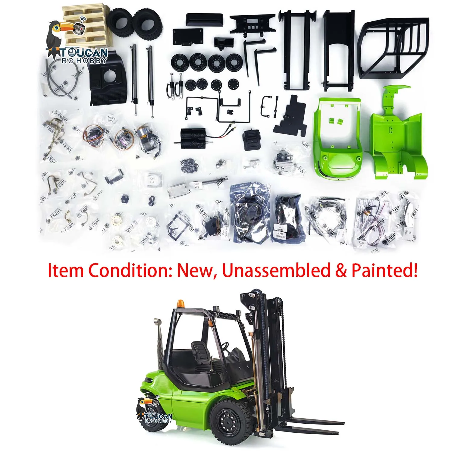 Regali all'aperto Lesu 1/14 RC Carrello elevatore Trasferimento Camion Pompa Motore KIT Dipinto Modello Suono Esc Camion telecomandato Veicolo Thzh0779