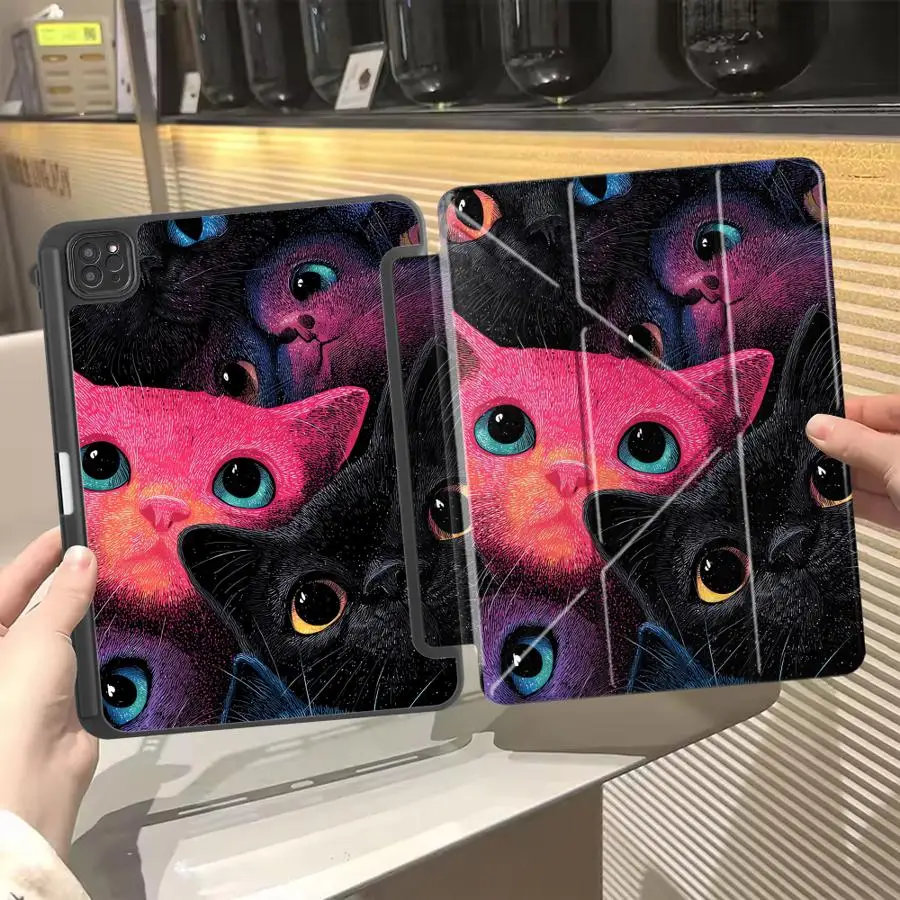 

Чехол-держатель для планшетов iPad Mini 6, 7, Pro 11, 10, 9, 8, 7, 12.9 дюймов Pro 2025, Air 4, 5, M3, M2, 1, 2, M4, 11 дюймов с рисунком «Красочные кошки»
