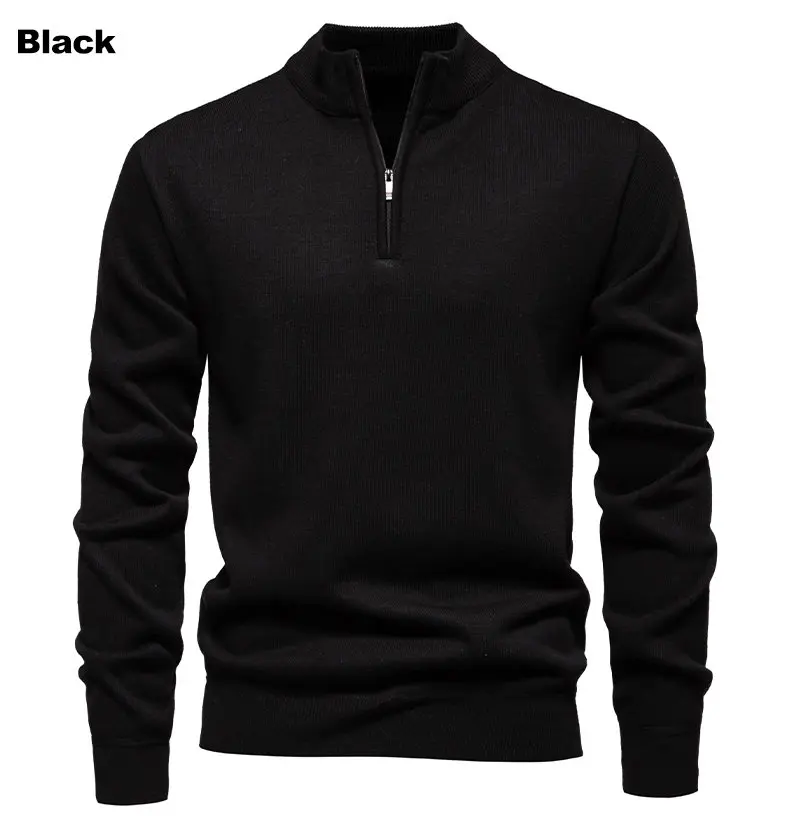 Herren-Fleece-Pullover mit halbem Reißverschluss und Stehkragen für Herbst und Winter, lässiges Jugendtrend-Strickoberteil, bequeme, vielseitige Kleidung – Detail 4
