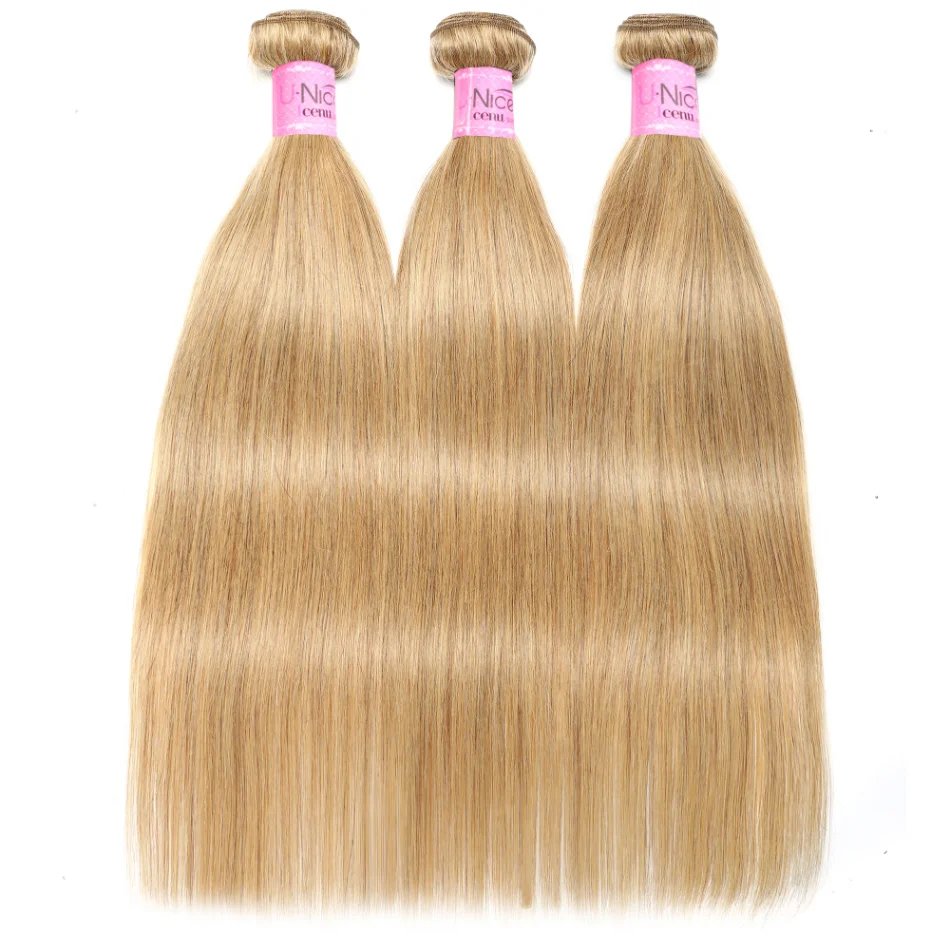 Unice Hair 3 Stuks Braziliaanse Kleur 27 Rechte Bundels Deal 100% Menselijk Haar Bundels Maagd Blonde Extensions Remy Golvend Haar