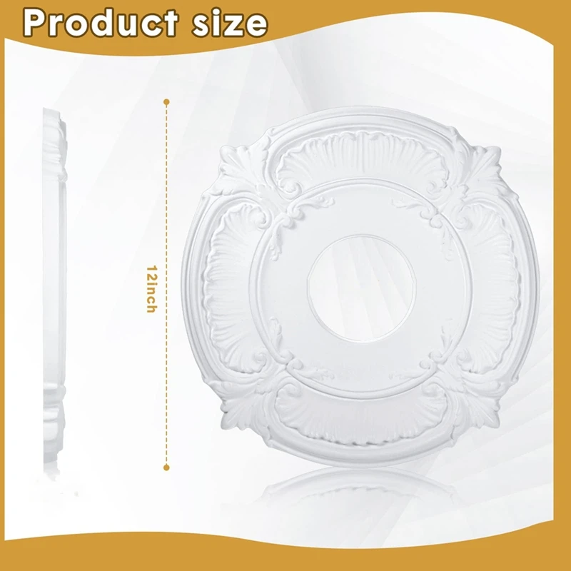 LICE-2 Pieces PU Ceiling Medallion Decorative Ceiling Fan Medallion For Light Fixtures Ceiling Fans Chandeliers, 12 Inch OD