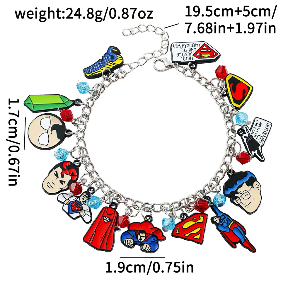 Super Comic Theme Charm Bracelet Multi Charms Crystal Beads Adjustable Chain Bracelet Super Hero Fan Collectible Jewelry