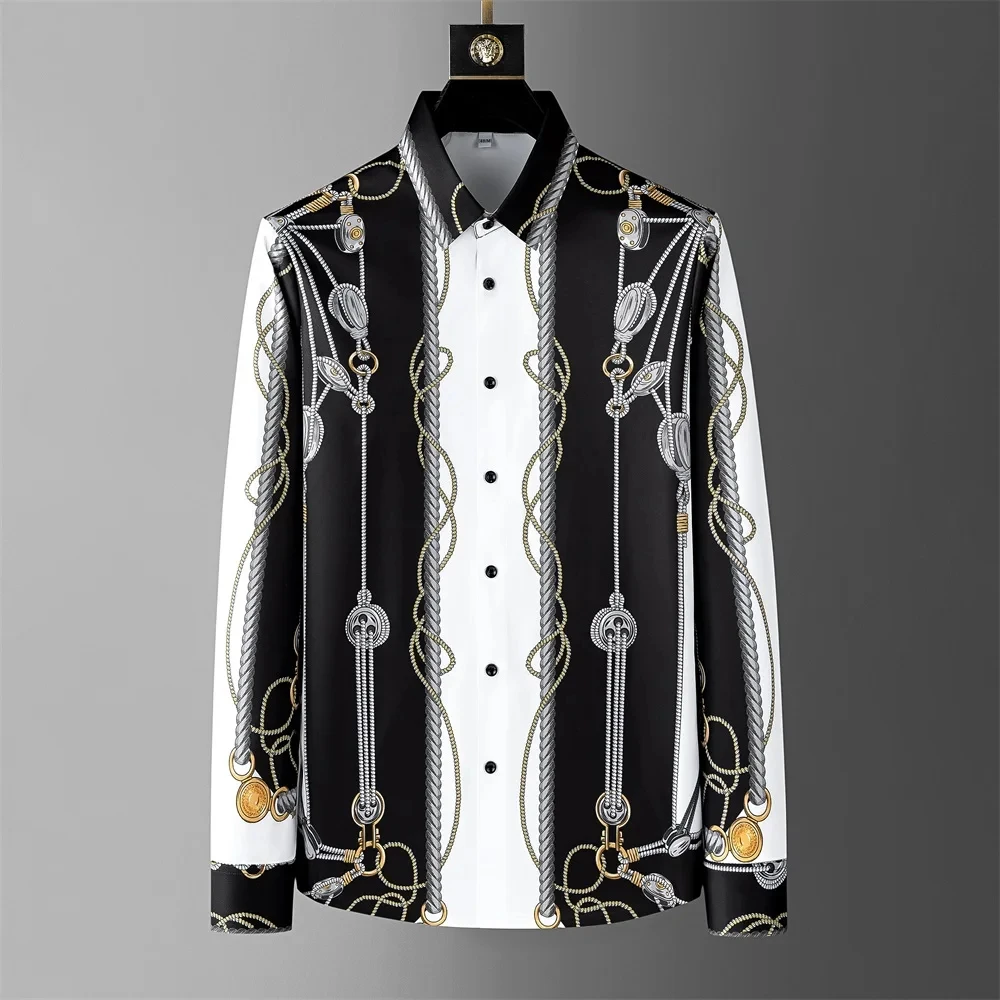 Luxury Printed Shirt Men\'s Long Sleeve Slim Casual Shirt High Quality Fashionable Popular Korean Extra Large Size Men\'s XS-6XL