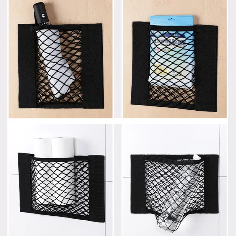 Kitchen Cabinet Door Bin Bags Plastic Bags Organiser Storage Mesh Pocket for Home Use Sticky Storage Bag