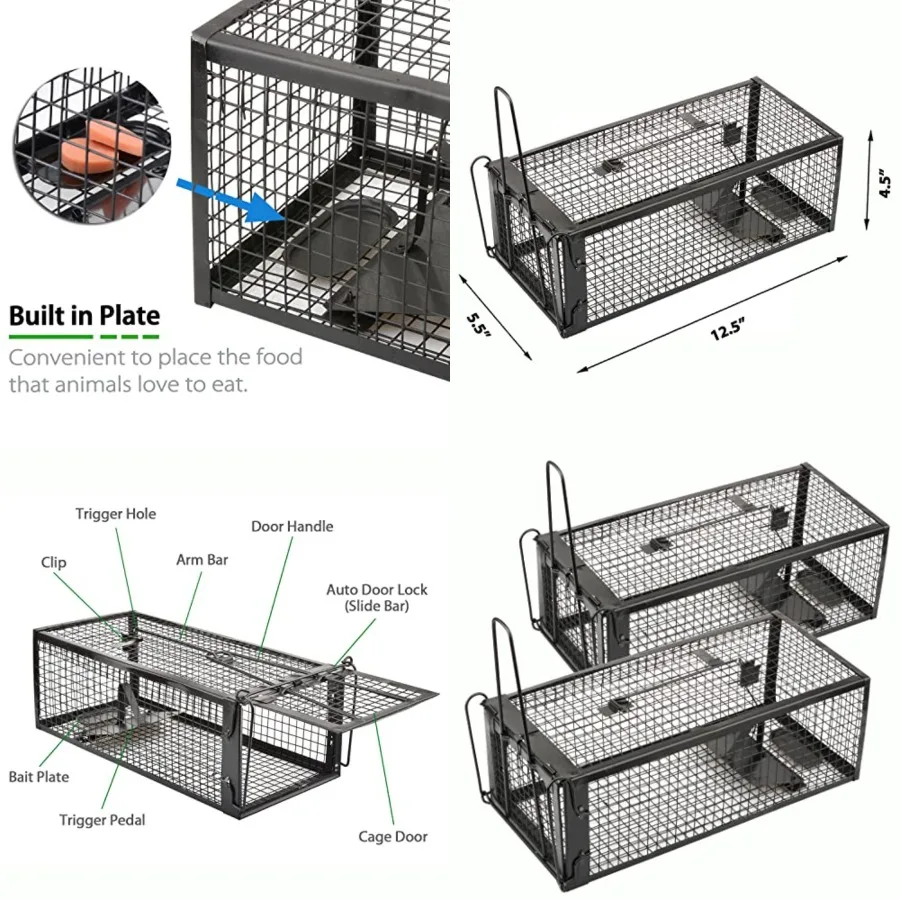 

2-Pack Rat Traps Humane Live Mouse Vole Chipmunk Trap Cage for Indoors and Outdoors