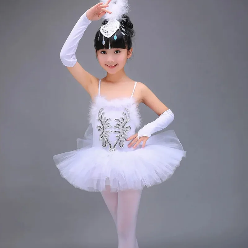 Profissional branco meninas cisne lago ballet vestidos bailarina trajes de dança para crianças vestido de dança desempenho tutu dancewear