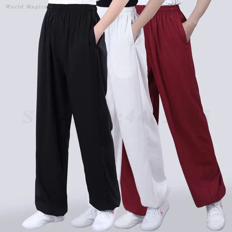 

Хлопковые и льняные брюки для тай-чи, мужские и женские тренировочные брюки для боевых искусств, утренние упражнения, свободные шаровары, весенне-осенние штаны