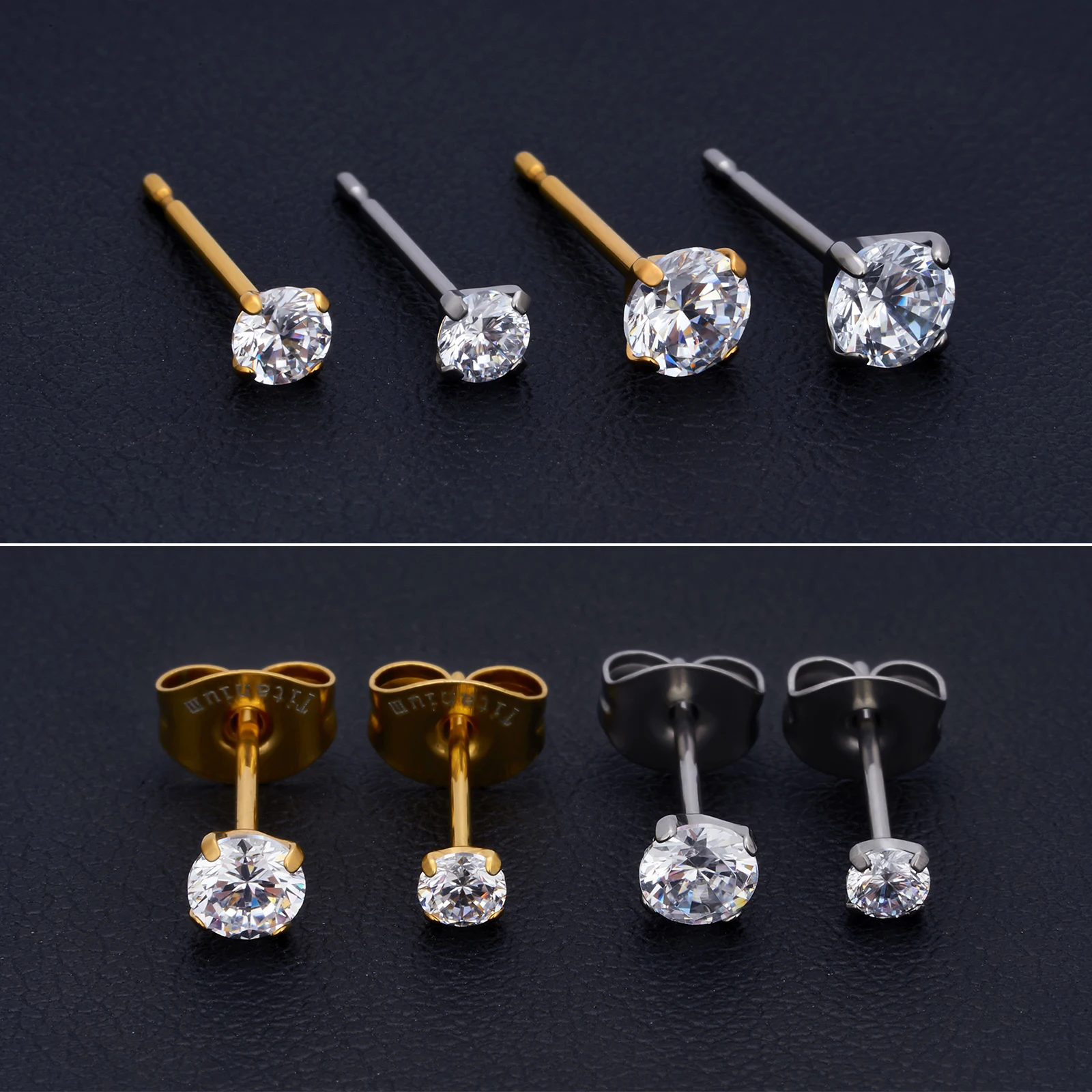 20G G23 Titanium stud Earring for women fashion crystal small earrings 3MM 4MM 5MM F136 Piercing Jewelry