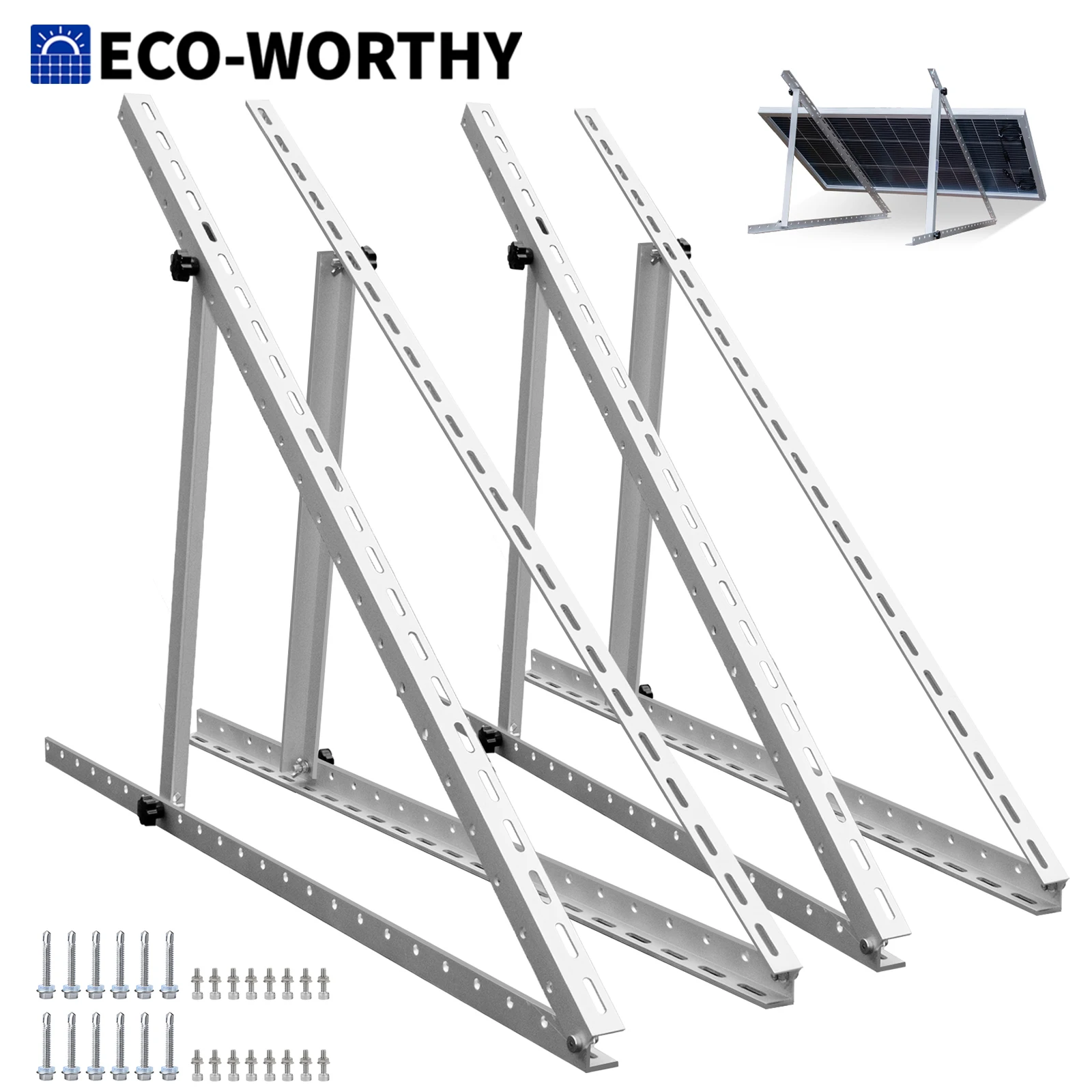 ECO-WORTHY 4 supports de panneaux solaires 114 cm (45 po), support de montage pour centrale solaire de balcon, inclinaison réglable 0-90° ° 100W à 800W