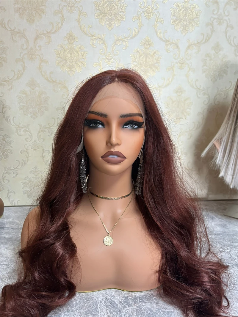 Synthetic Lace Front Wig for Black Women Natural Hairline Synthetic Hair Lace Wig Long Chocolate Brown Wig Pre Plucked Baby Hair