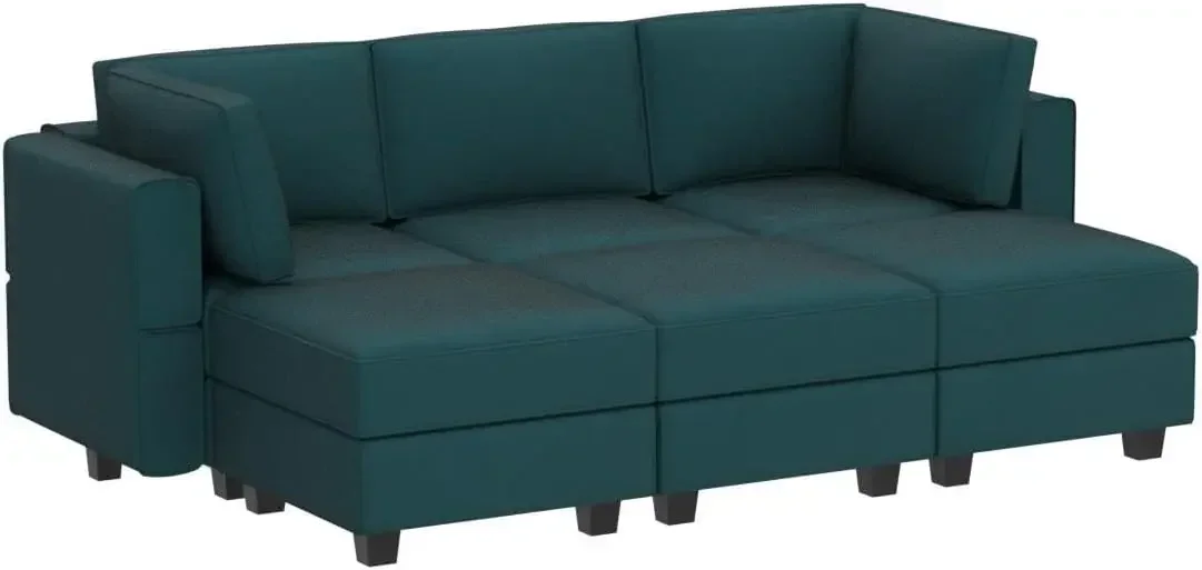 Modular Sofa Bed Modular Sectional Sleeper Sofa Convertible Sectional Couch Bed Set with Reversible Chaise Peacock Blue