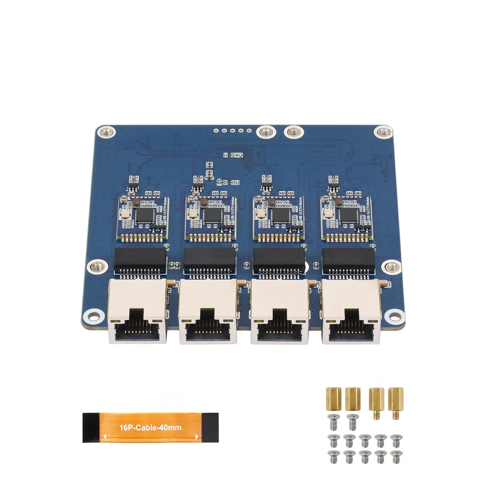 4-Port Ethernet Adapter Board For RASPBERRY- Pi 5 2.5G High Speed Driverless Network Interface Card 91.5mm Circuit Board Part