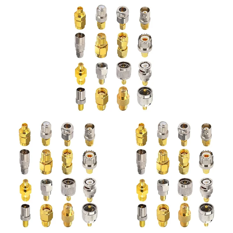 

3 комплекта 16 разъемов SMA, комплекты адаптеров SMA для MCX/TV/F/N/BNC/UHF/RP-SMA, прямой тип, никелированный, позолоченный-Y47A
