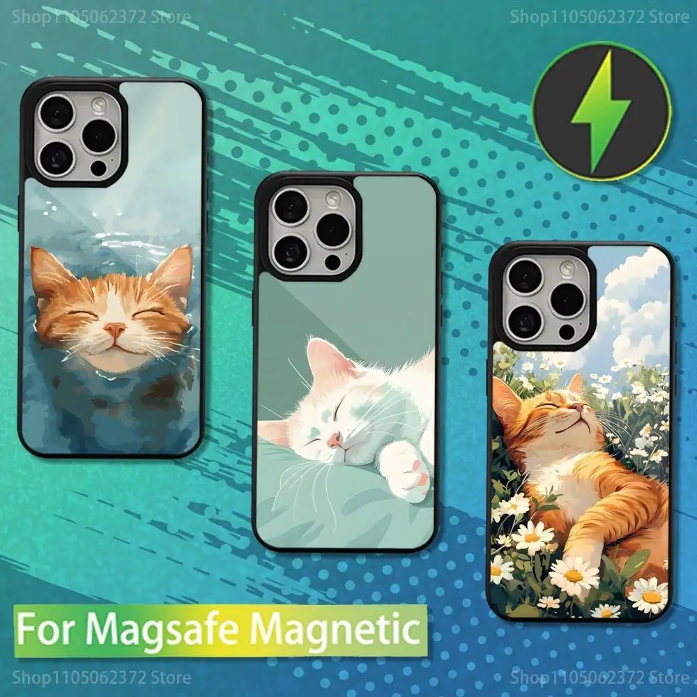 

Cute Cartoon Art Kitten Phone Case For iPhone 16,15,14,13,12,11,Pro,Max,Plus,Mini,Magsafe,Magnetic Wireless Charging Case