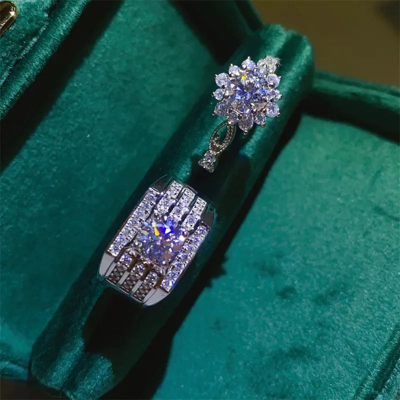 SACEGEMS GRA сертифицированные D VVS 3ct муассанит кольца для пар стерлингового серебра 925 пробы обручальное свадебное обещание бриллиантовое кольцо ювелирные изделия