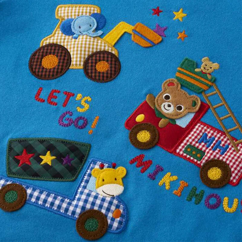 Autumn Boy T-shirt Cartoon Bear Good Friends Car Embroidery Long Sleeve Base Shirt 2024