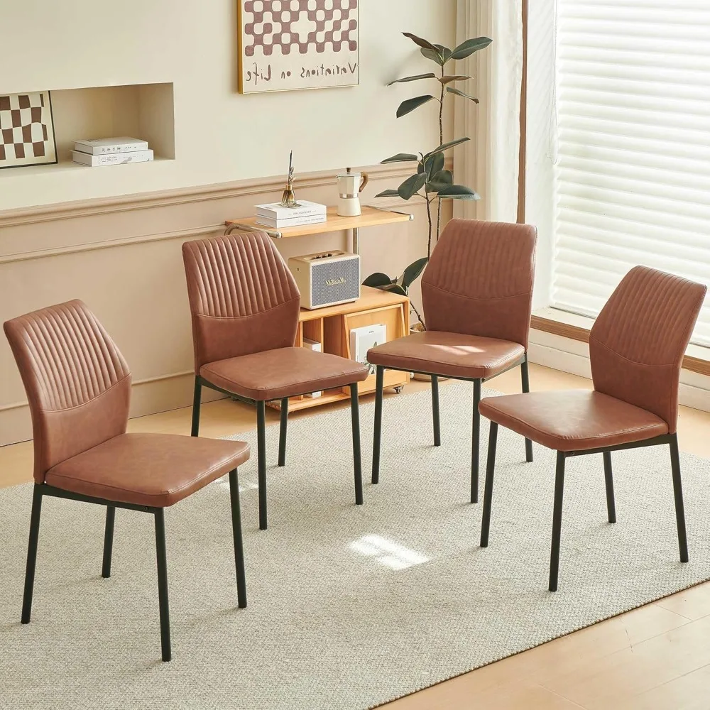 

Dining Room Chairs Set of 4, PU Leather Seats with Black Metal Legs, Waterproof Chairs Set of 4 for Kitchen & Dining Room