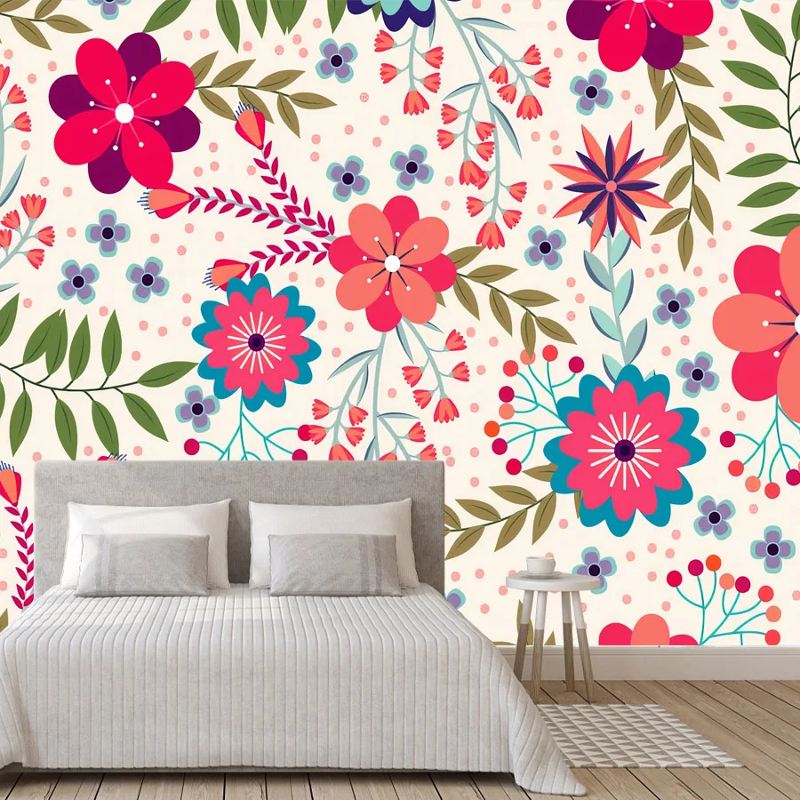 Self Adhesive Optional, 12+ Retro Botanical Cute Floral Leaves Natural Photo Wallpaper for Living Room Walls Home Decor TV Mural