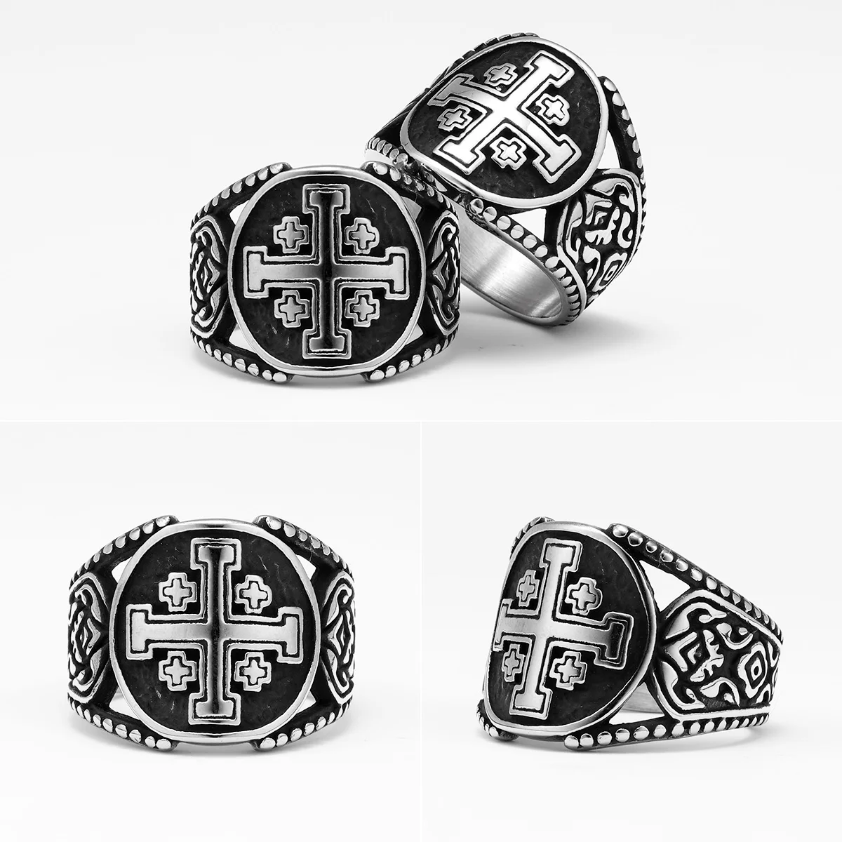 Jerusalem Crusader Cross Men Rings Stainless Steel Punk Rock Cool Stuff Fashion Accessories Jewelry For Women Gift Wholesale