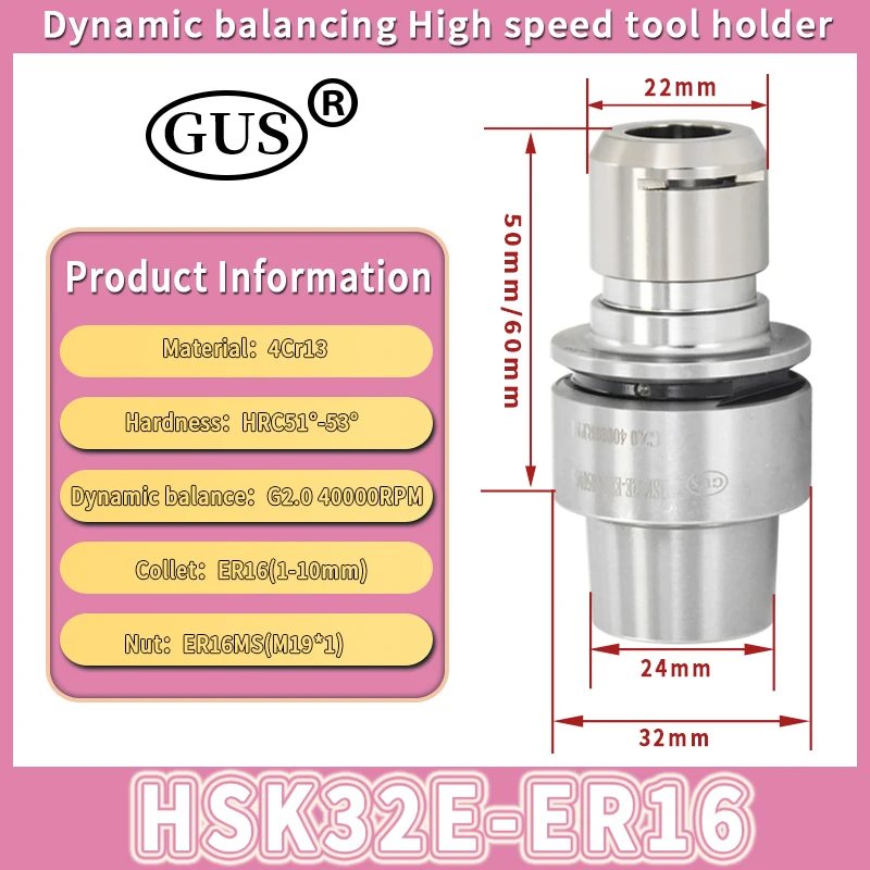 Imagem -05 - Hsk Cnc Machine Quick Change Tool Holder Alta Velocidade Equilíbrio Dinâmico Pinça Chuck Hsk25e Hsk32e Hsk40e Er11 Er16 Er20