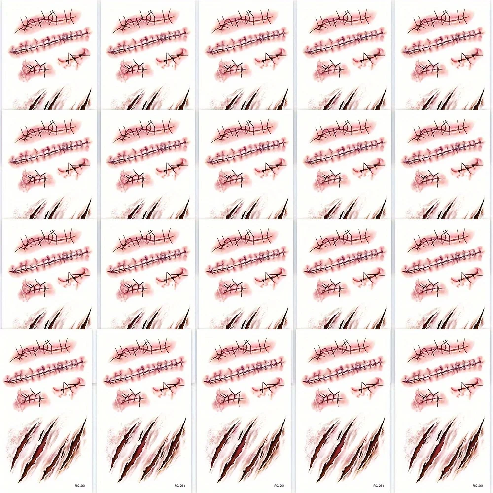 20 ورقة للهالوين ثلاثية الأبعاد ندبة وهمية الوشم المؤقت للبالغين ، الرعب الوشم وهمية للجسم الوجه حفلة تنكرية المزحة