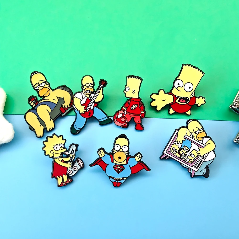 1 Uds./8 Uds. Broche de animación divertida de Los Simpson, insignia de Homer Marge Bart, broches esmaltados de Metal, accesorios para mochila, regalos para niños