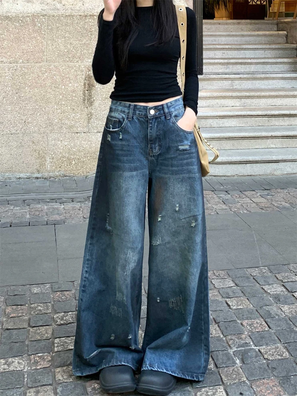 

Женские мешковатые джинсы Tie Dye Y2k, японские и американские рваные джинсовые брюки в стиле ретро, гранж, Харадзюку, ковбойские, широкий крой, High Street, панк