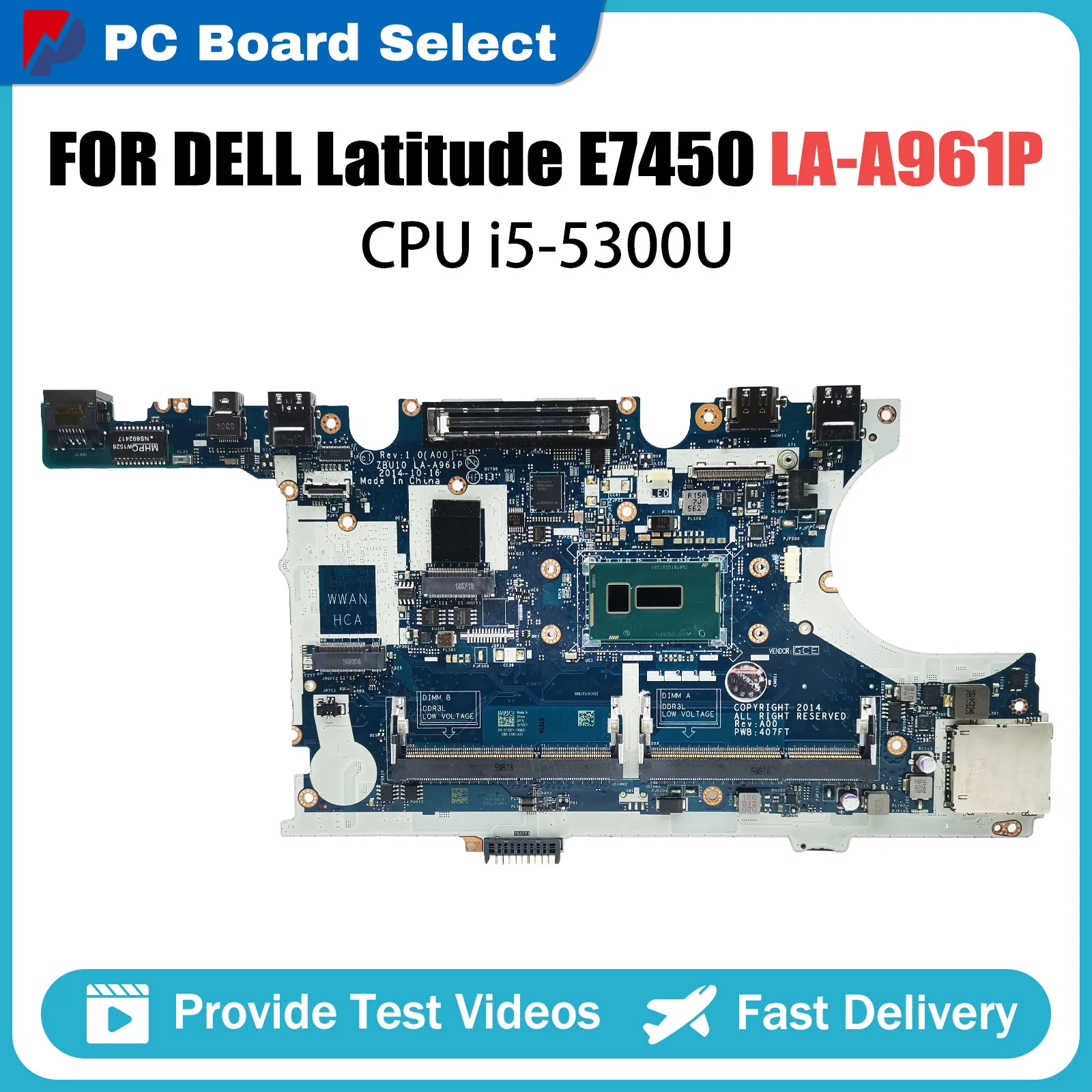 LA-A961P i3-5010U Notebook Mainboard For Dell Latitude 14 E7450 Laptop Notebook Motherboard CN-0420PP 420PP