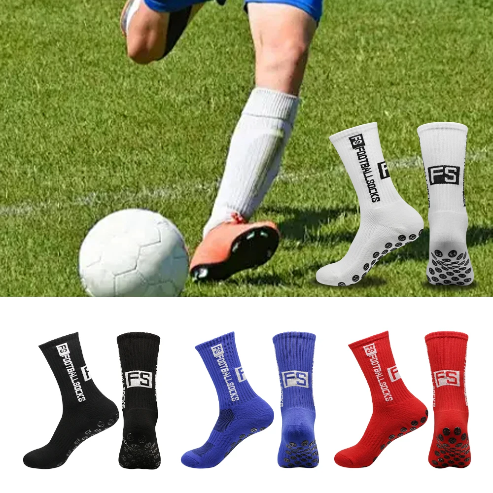

4 пары новых футбольных носков FS с круглыми силиконовыми присосками, противоскользящие, для футбола, спорта, бейсбола, регби, для мужчин и женщин