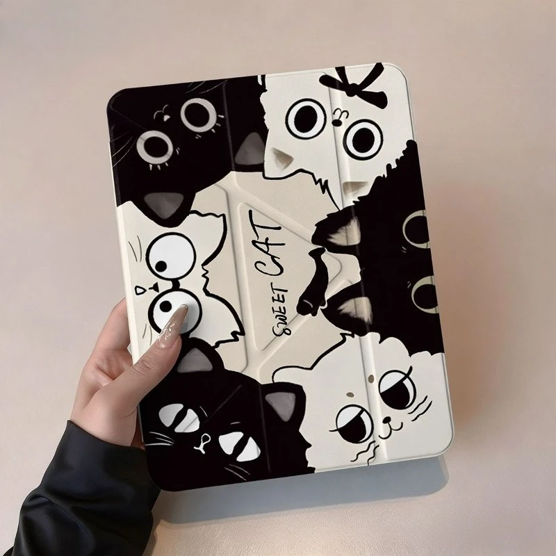 Black/White Cat Tablet Case for Samsung S9 FE S7/S8 Plus 12.4in Shockproof Cover for Tab A11 Plus A9 8.7in S10 S6 Lite 10.4 Case
