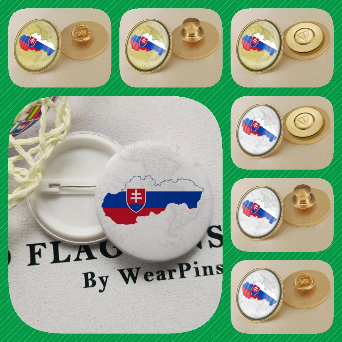 Slovakia Slovaks Slovak Republic Map Flag National Emblem National Flower Brooches Badges Lapel Pins