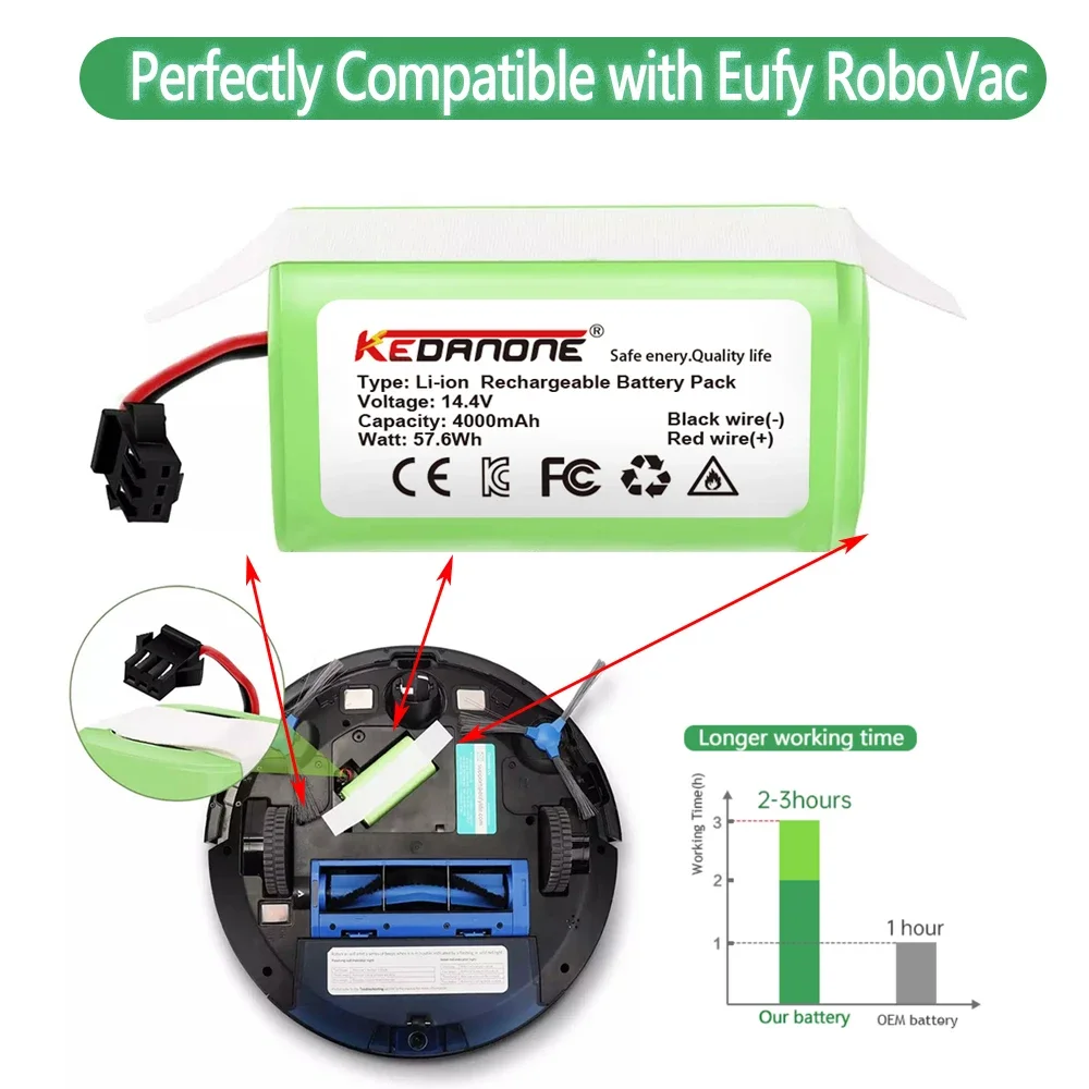 

NEW 14.4V 4000mAh Li-ion Battery for Conga Excellence 950 990 1090 1790 1990 Deebot N79S N79 DN622 Eufy Robovac 11S 12 X500