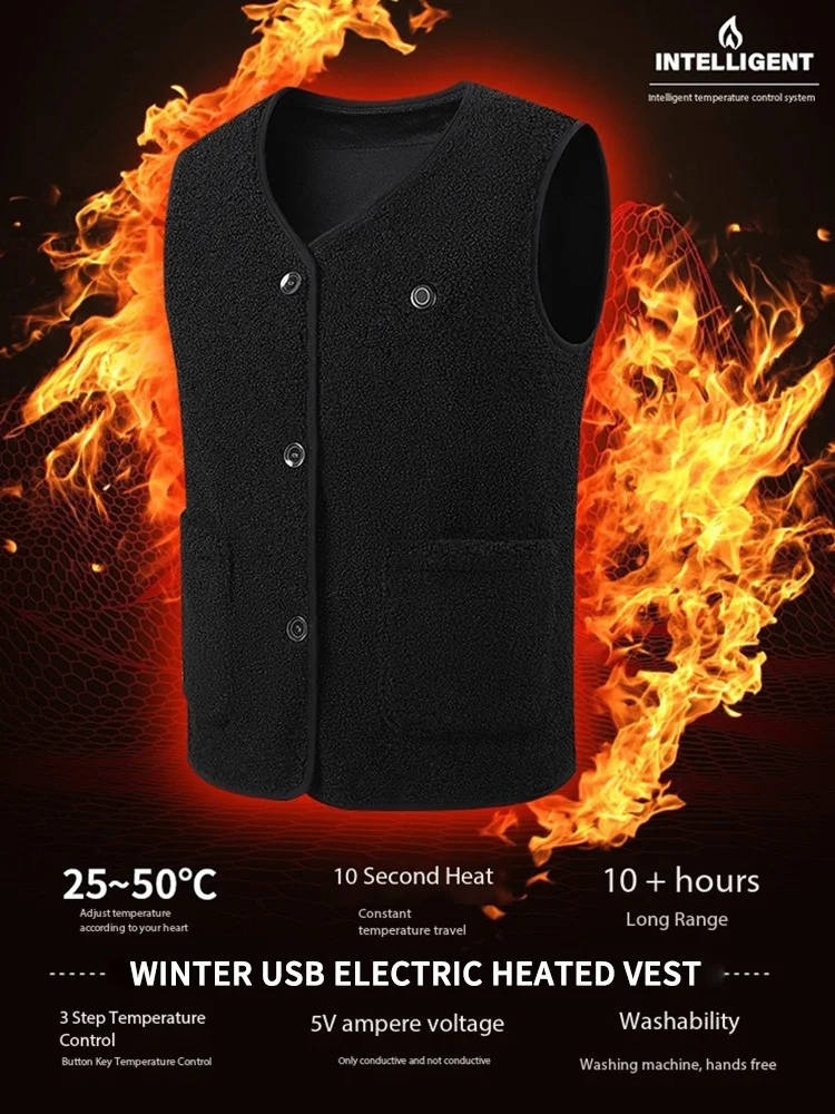 2024 Winter Fleece USB Heated Vest 16 Heating Zones Sleeveless Jackets Men Women Thermal Heat Warm Waistcoat R2316