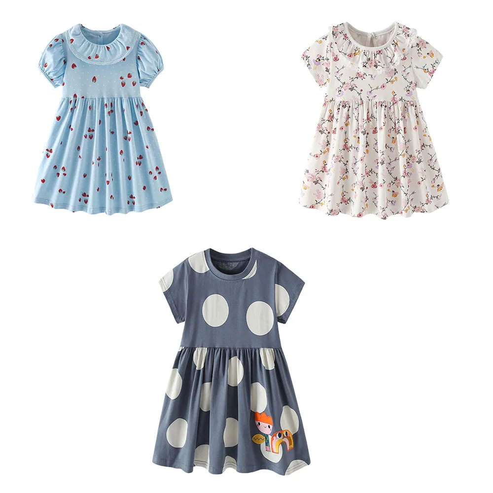 Jumping Meters 3-8T Cotton Summer Princess Girls Dresses Cherry Collar Party Birthday Frocks Children's Costume Baby Dress