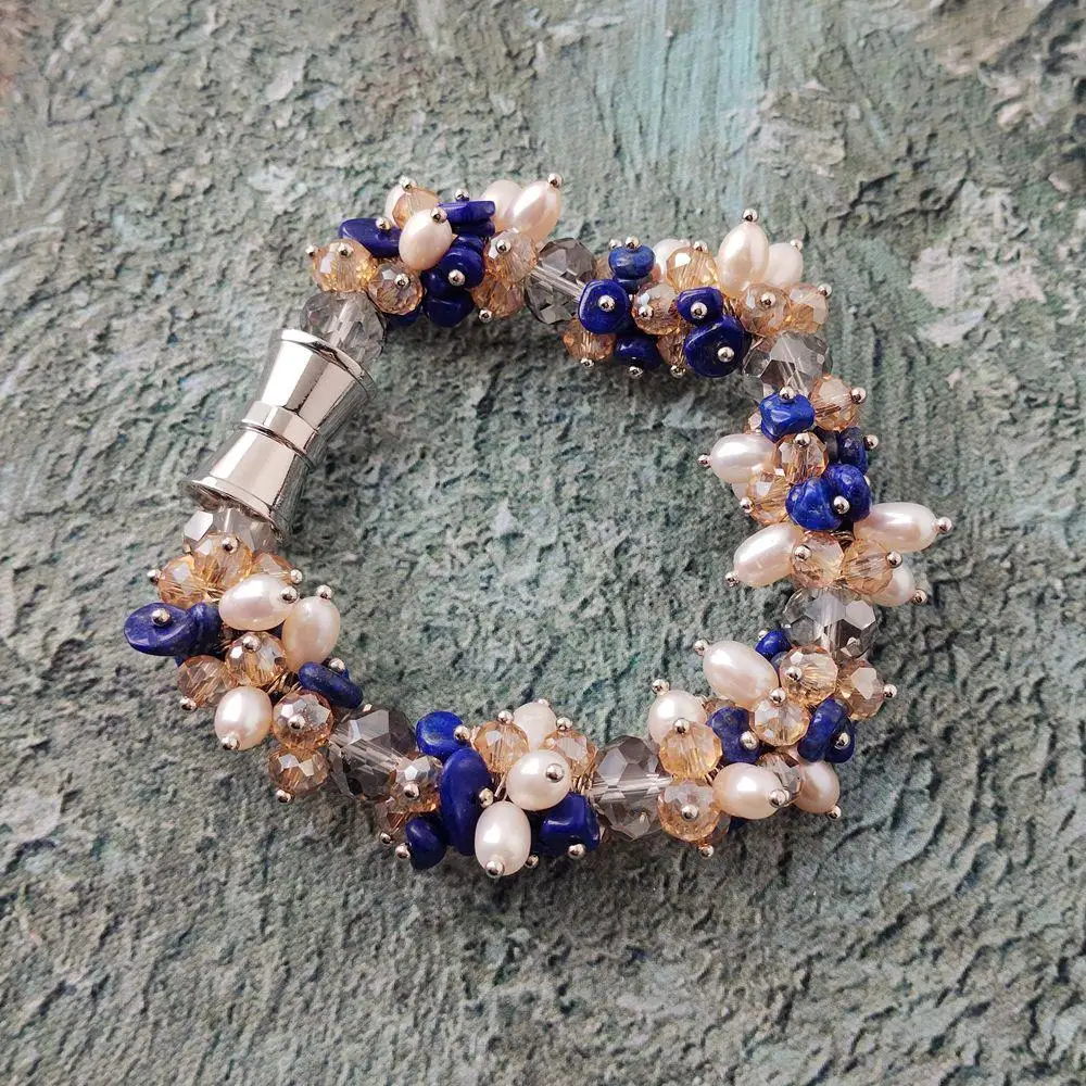 YYGEM 6mm Faceted Rondelle Blue Grey White Crystal Wrap Bracelet 5