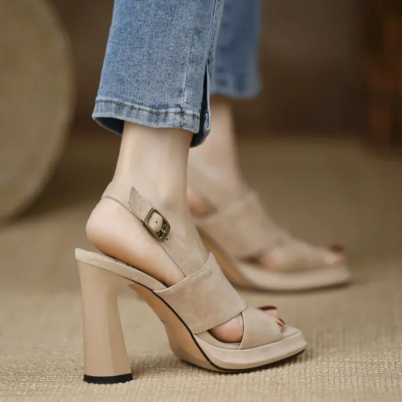 Women Cross Strap High Heels Sandals Summer New Black Hook Heels Party Shoes Woman Fashion Buckle Strap Platform Sandals