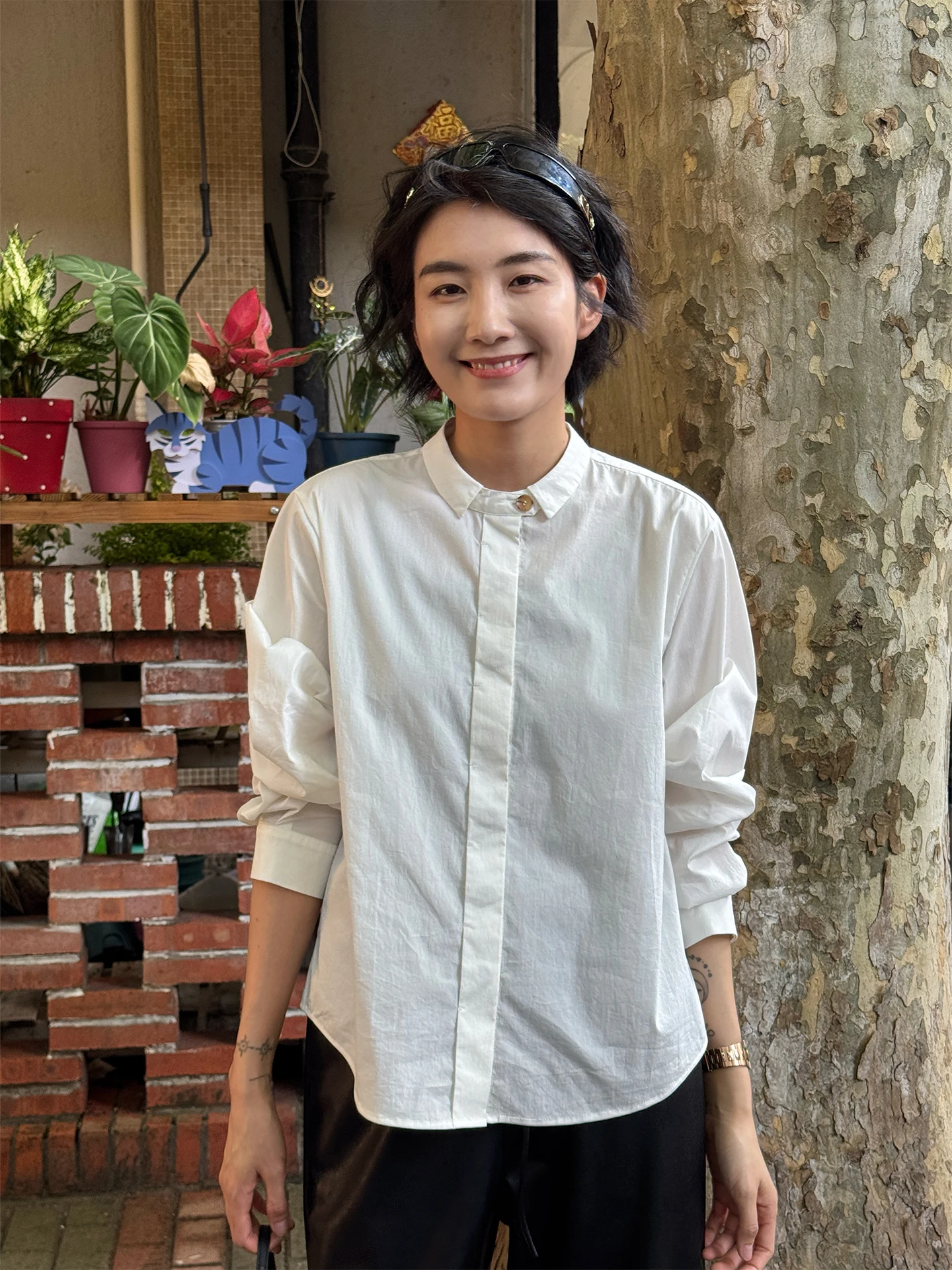 

White Long Sve Loose Women's irt Spring Commute Inner Wear Design Sensation Casual Faion Simple Sle LANGQING TONG