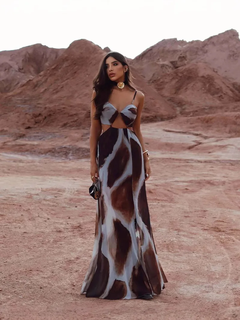 Robe d'été Sexy à bretelles pour femmes, bretelles Spaghetti, coupe basse, dos nu, fente ajourée, Slim Fit, pour fête sur la plage, Maxi